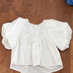 Free People White Puff Sleeve Top